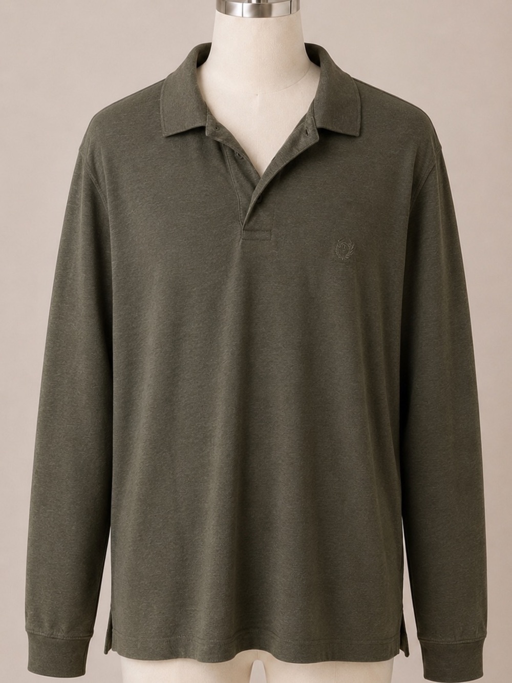 Chaps Easy Care Polo Shirt Men’s XXL Olive Green Long Sleeve Stretch Cotton